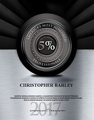 Dr. Christopher Barley Named A Most Honored Professional For 2017!